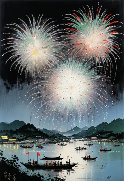 Fireworks, Summer Festival eve, asl, by Wu Guanzhong.
best quality, masterpiece, intricate details, ultra-detailed