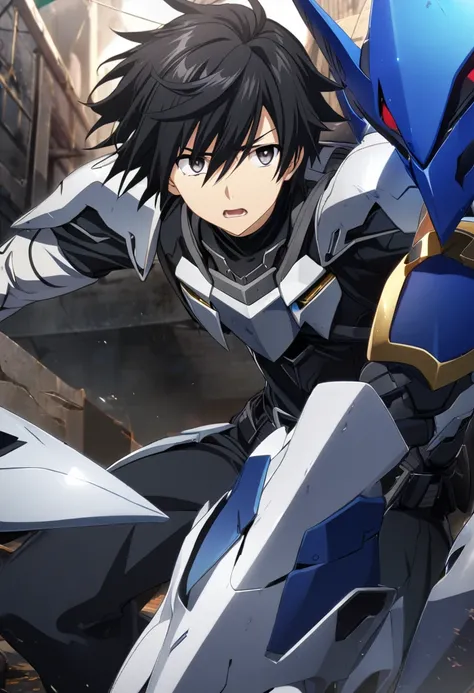 1 boy, black hair, black eyes, white pupil, Barbatos, black clothes, CG