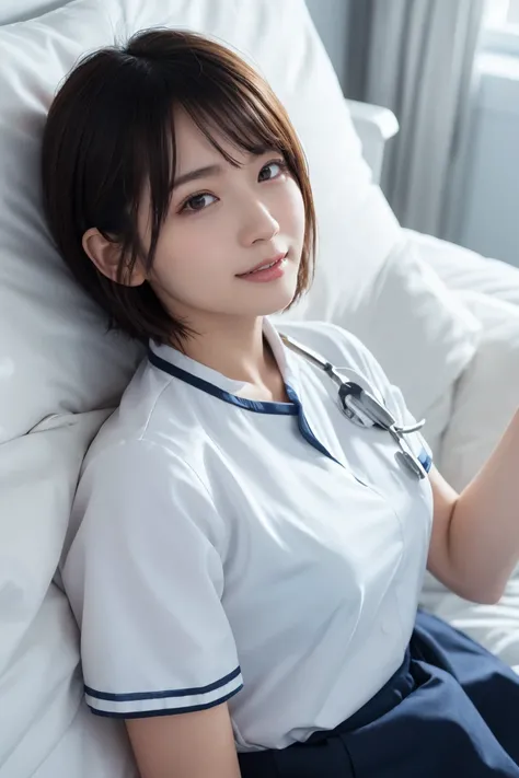 1 girl,(Wearing white nurse clothes:1.2),(RAW Photos, Best Quality), (Realistic, photo-Realistic:1.4), masterpiece, Very delicate and beautiful, Very detailed, 2k wallpaper, wonderful, finely, Very detailed CG unity 8k wallpaper, Very detailedな, High resol...