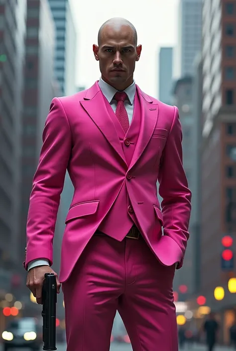 agent 47 hitman in pink uniform 