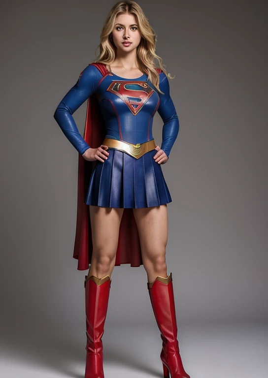 masterpiece, a full body image of the beautiful supergirl, red and blue suit, lifting her skirt and showing her wet pussy, beaut...