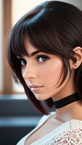 A young Jewish woman with stylish hair with focus on her face.