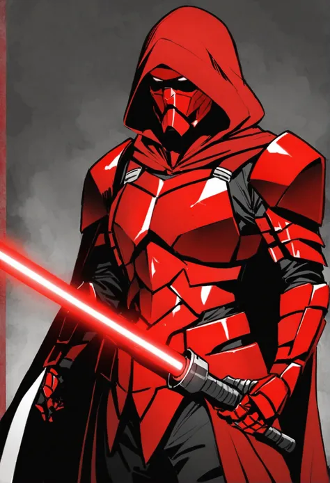 Darth Vaider with upgrades to his Red Hood-style armor and DC&#39;s red Red Hood helmet and his black lightsaber 