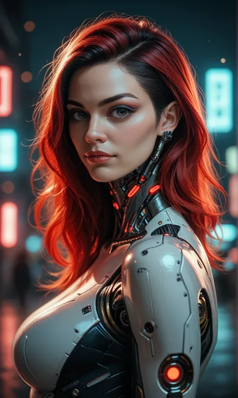 score_9, score_8_up, score_7_up, score_6_up, photo, realism, photorealistic, dark photo, future, (cyborg), girl, cyber implants,  looking at viewer, depth of field, bokeh, red neon, neon glow,