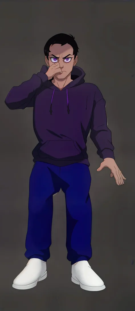 A man wearing a purple hoodie, black hair, depressive (MICHAEL AFTON DE FNAF)