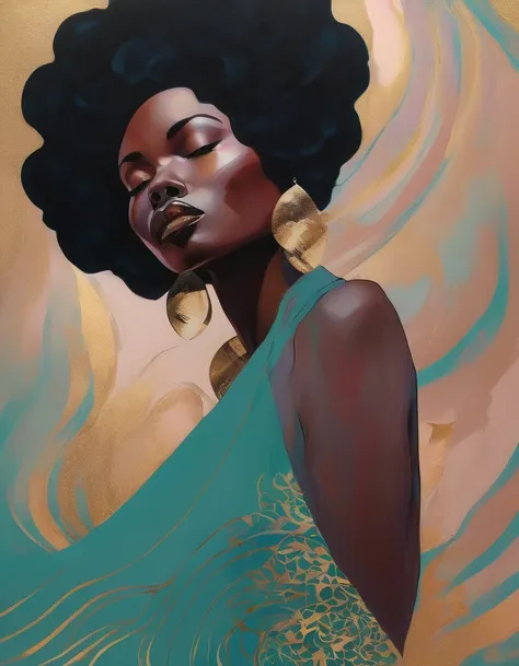 chiaroscuro technique on sensual illustration of an elegant african woman, vintage ,silky eerie, matte painting, by hannah dale,...