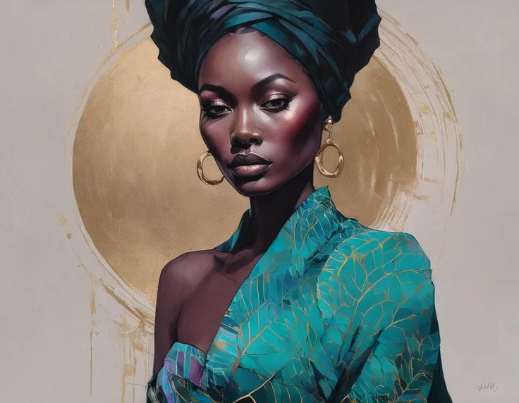 chiaroscuro technique on sensual illustration of an elegant african woman, vintage ,silky eerie, matte painting, by hannah dale,...