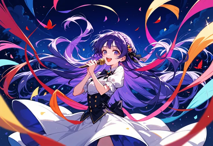 score_9,score_8_up,score_7_up,score_6_up,score_5_up, masterpiece, top quality, best quality, beautiful and aesthetic, extreme detailed, colorful, highest detailed ultra-detailed, highly detailed CG illustration, 1girl, idol, singing, waist up, singing on a...