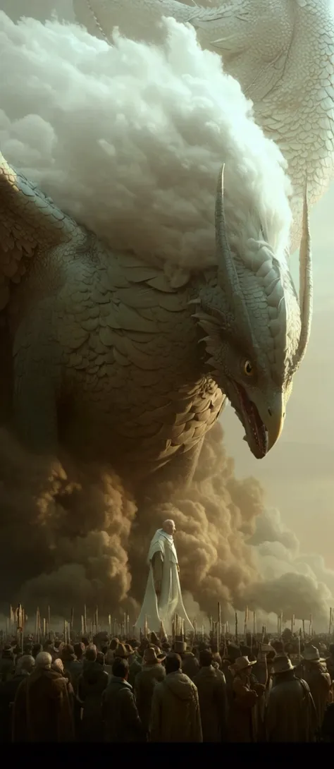 a close up of a person standing in front of a giant bird, beeple and jean giraud, a dragon made of clouds, yuri shwedoff and tom...