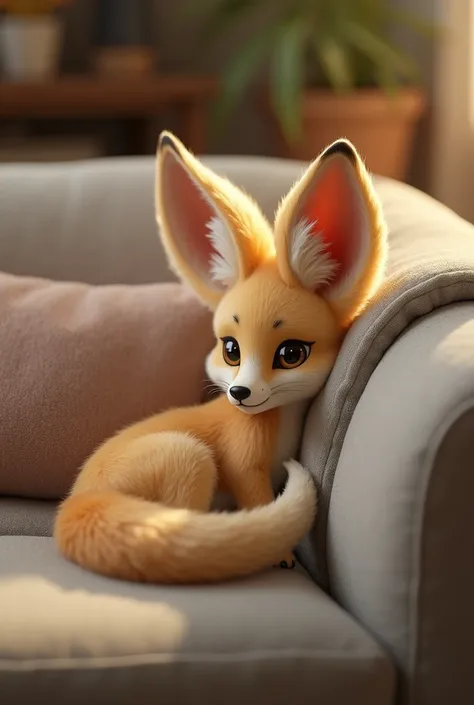 A fennec fox laying on couch