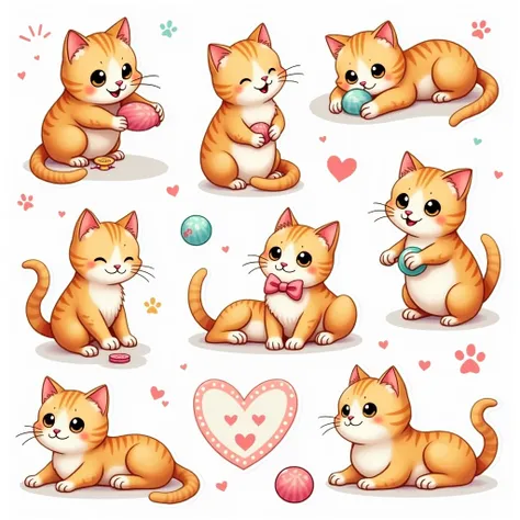 Cute cat stickers collection with white background