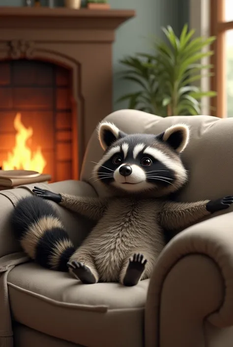 A Raccoon laying on couch