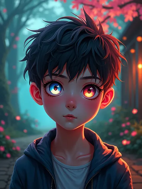 (digital art), (pop art), (phenomenal art), (gorgeous desinger+extreme quality:1.4), (HDR+), light painting, vibrant colors, masterpiece art, a boy with multicolored eyes, with different colors, both with vibrant colors, different, heterochromia, highlight...