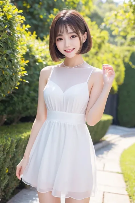 woman,cute,cute,beautiful,smile,Shiny skin,short hair,whole body,4K　elegant　clear　　23 years old