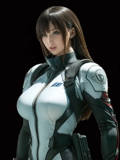 Please redeem、Amazing details、Ultra-high resolution、（realism：1.4）、（（close：0.75））、One woman is very condensed、Beautiful and delicate face、Perfect balance、Narrow your target audience、Large Breasts）、Brown Hair、（White Technology Suit）、（Cyborg Vs.... Police uni...