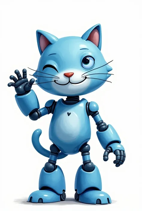 Caricature, The world-famous blue cat robot is smiling and waving, super deformed, line art, watercolor