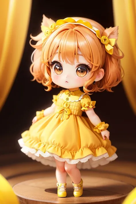 Chibi、amber、Luxury Fabric、cute、Big eyes、cuteドレス、Best Quality、Ultra delicate、Yellow Dress