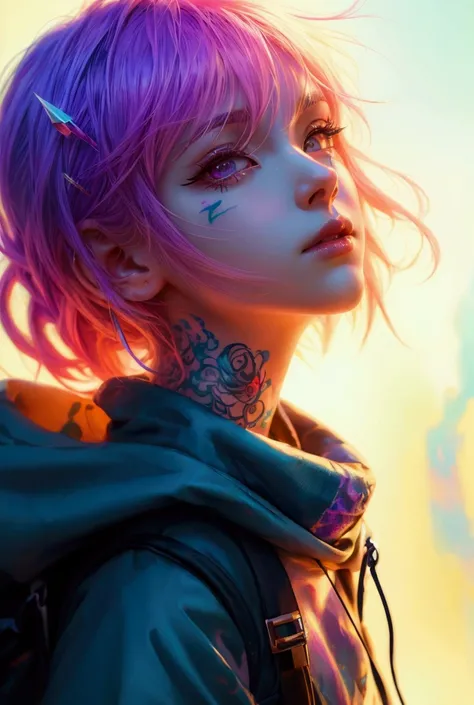 A close-up of a person with tattoos on their arms., Beeple y Jeremiah Ketner, Ross Tran 8K, vibrant pastel rossdraws, loish y ross tran, Detailed digital anime art, ross drawings 1. 0, in the style of ross tran, Beautiful digital artwork, High resolution 4...