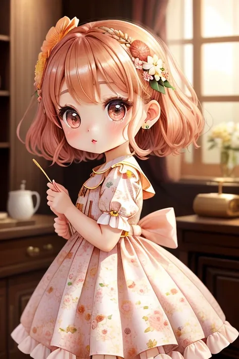 Chibi、amber、Luxury Fabric、cute、Big eyes、cuteドレス、Best Quality、Ultra delicate、Floral print dress