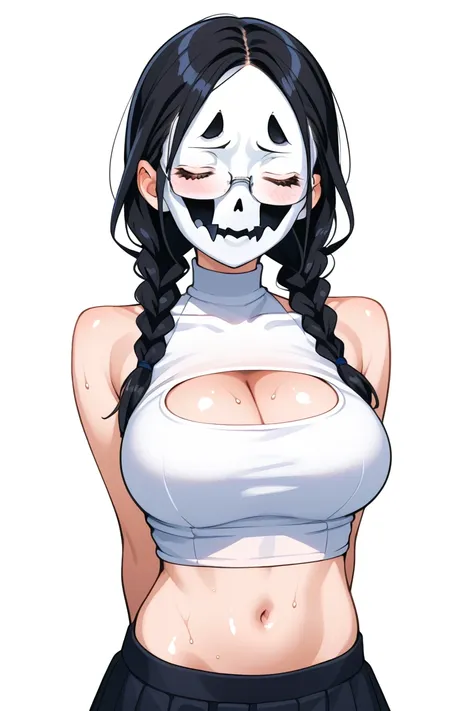 ghostfacev2SDX, ((ghostface)), clothing cutout, navel, ghostface, mask, solo, shiny skin, perfection, source_anime, cel shading, bold lines, colorful, 1girl, solo, 
platonia, score_9, score_8_up, score_7_up, score_6_up, shiny skin, perfection, source_anime...