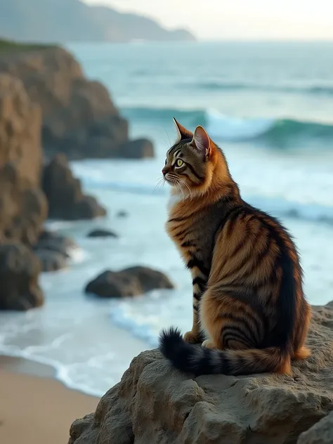 A high-quality image of a cat by the sea