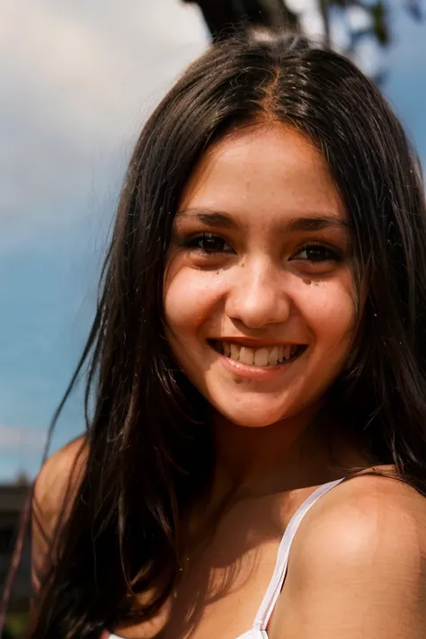 full color portrait of a young woman, smile, natural light, RAW photo, subject, 8k uhd, dslr, soft lighting, high quality, film grain, Fujifilm XT3