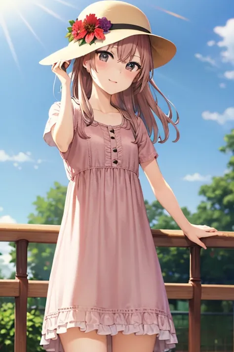 Sajuna Inui, flower dress, loose hair, hat