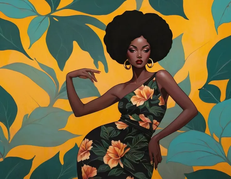 Modern African American Woman chiaroscuro technique on sensual illustration of an elegant african woman, vintage ,silky eerie, matte painting, by Hannah Dale, by Harumi Hironaka, extremely soft colors, vibrant, pastel, highly detailed, digital artwork, hig...