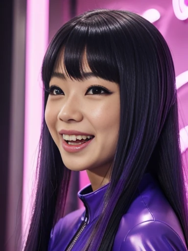 live-action　Snake monster　　His mouth is wide open and his teeth are like snake fangs.　Multiple people　whole body　Hairstyle: Long straight hair　髪の色Purple　Girls　Rubber Suit　Purple　Enamel costume　Japanese