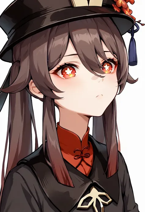 hd，best quality，hutao, long hair, bangs, brown hair, red eyes, hair between eyes, twintails, sidelocks, symbol-shaped pupils,ski...