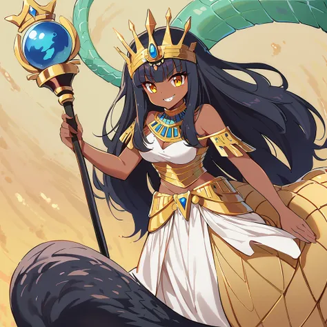 anime, high detailed, 1 cute pettite girl, small, extremely large long hair, black hair, egyptian queen, egyptian queen's clothe...