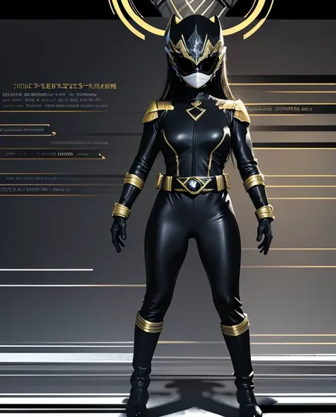 A woman black rangers, black ranger suit, as she power rangers black, full body , helmet mask, long hair, high detailed, realistic, gloves, ultra realistic, ((full face helmet)), black shield sunglasses on eyes, smart black sunglasses 