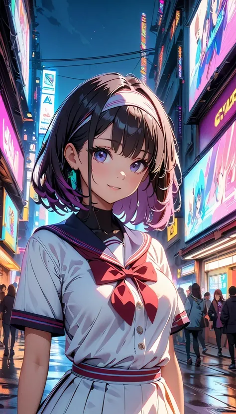 Anime girl in a dress and headband standing in front of a building, digital Cyberpunk anime art, Digital Cyberpunk - Anime Art, Anime Cyberpunk Art, Cyberpunk Anime Girl, Cyberpunk Anime Girl mech, Anime Style 4k, best anime 4k konachan wallpaper, Cyber Sc...