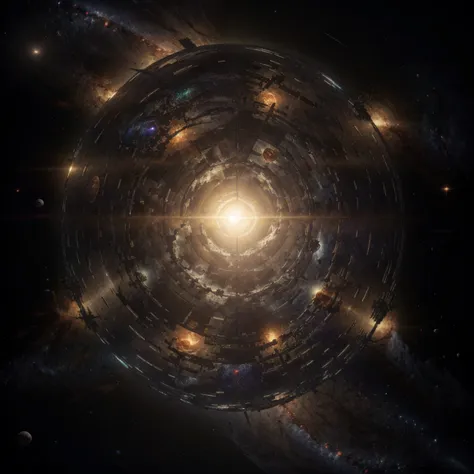 a dyson sphere in space, planet earth, glowing sun, detailed planetary surface, solar system, vast cosmic landscape, detailed ar...