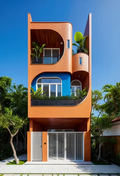 The house has 2 floors and 1 attic with a terrace. tall and narrow, modern design, steel gate and wooden details in harmonious color combination to flatter the eye. The outside is painted white, the front wall has many curves. Mix 6    outstanding colors w...