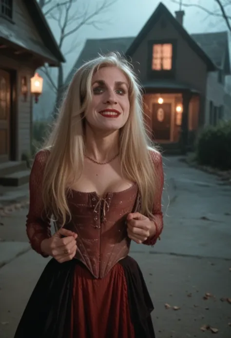 sarahsanderson, full body, sexy, flirting, in a spooky haunted house