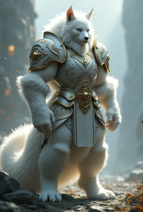 Mythical creature, oji, humanoid white fur,  full armor,