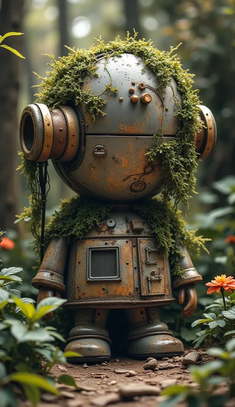 (la best quality,high resolution, looks super detailed,actual), a giant dilapidated abandoned time machine，covered with plants，t...