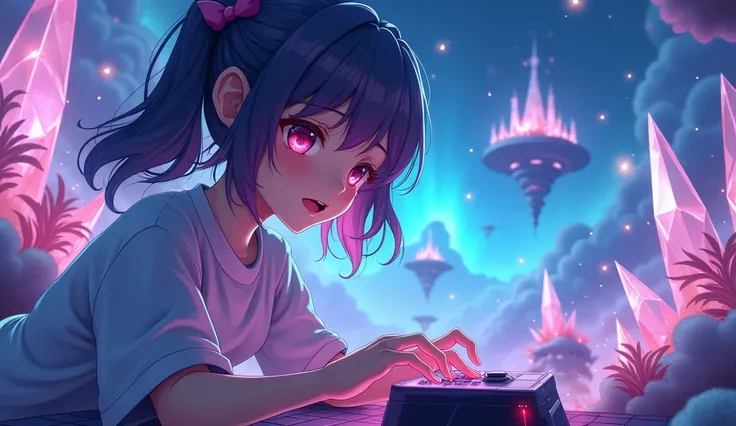 anime gamer girl with beautiful background