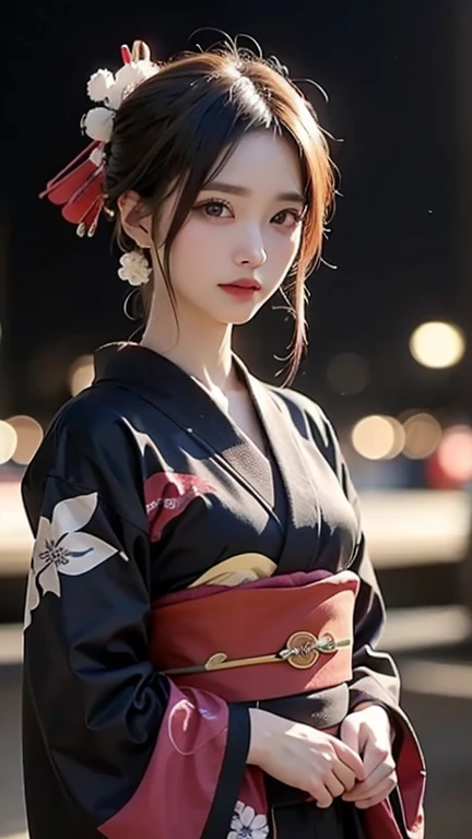 (masterpiece, Best Quality:1.4), Beautiful Face, 8k, 85 mm, Absurd, (Japanese Kimono:1.4), Upper Body, Clevis of the breast、To the camera、 Violet, Gardenias, Delicate girl, Alone, knight, Watch the audience, Upper Body, Film Grain, chromatic aberration, Sh...