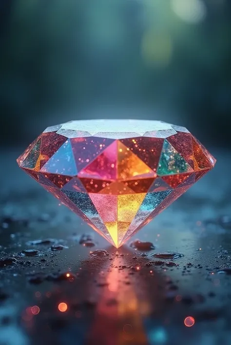 A Diamond with 5 different colours its telling about firve Different elements that are fire,water,air,sky,and earth