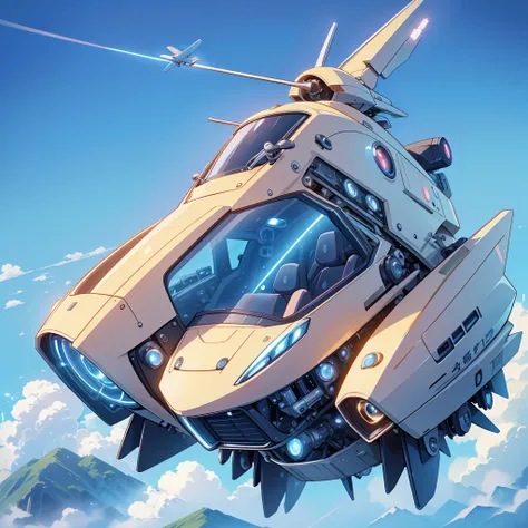 A futuristic vehicle that flies in the sky、Kawaii Tech,super high quality、Masterpiece、The best composition、