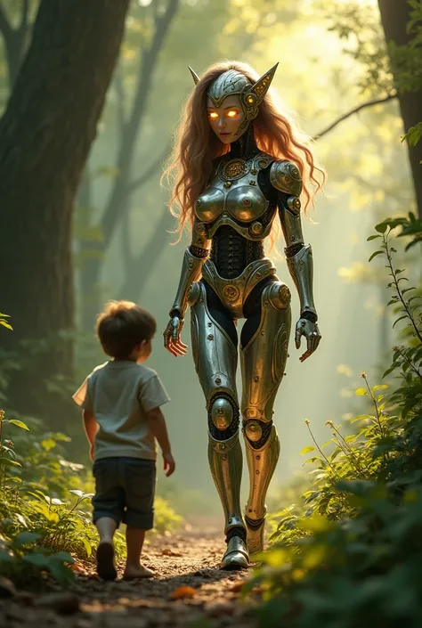 A mechanical girl with golden eyes wandering in the wood with in divine form searching for her  world and find a addictive boy who look enchanted 