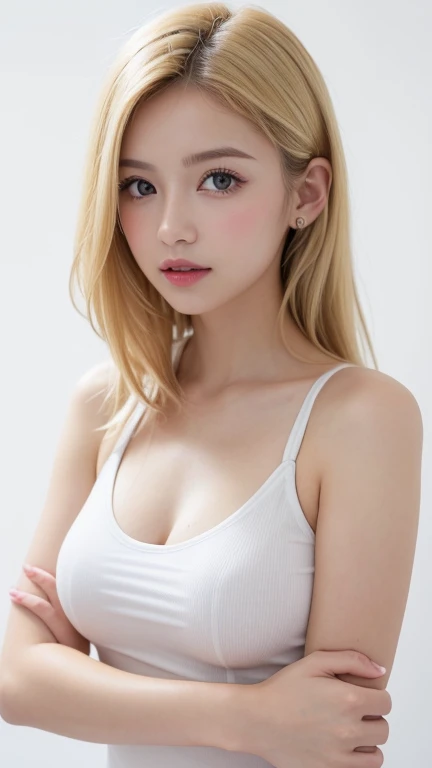 (((forehead、blonde、Northern Europe、White、beautiful girl、blonde、White background、Yoga Wear)))、Tabletop, Best Quality, shape, Super detailed, finely, High resolution, 8K wallpaper, Perfect dynamic composition, finelyて美しい目, Deco Out,Blonde, Medium Hair, Super...