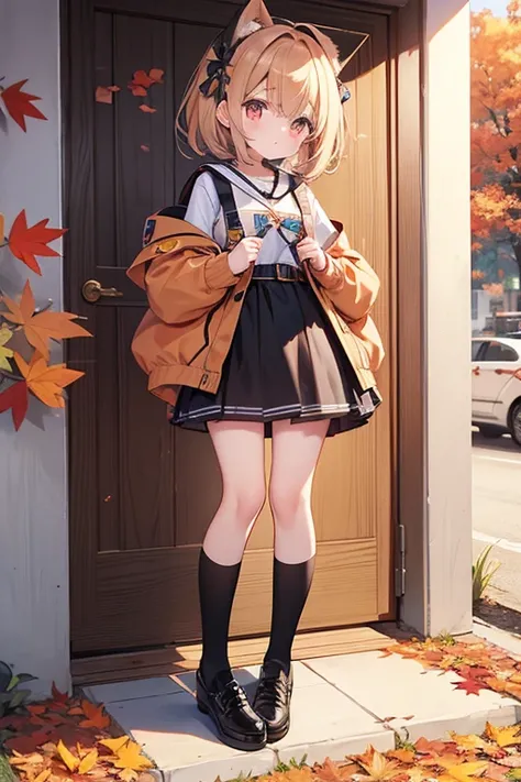 "Please create a character. The character is a very cute AI girl inspired by the image of autumn. The girl is a robot, and she is short in height."