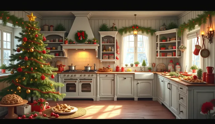  Fundal Foto Studio ,  traditional kitchen,,  christmas , classical, WHITE,green, Cadouri ,  laundry tool, Brad Impodobit , Cozonaci ,  prajituri ,tinsel , illuminated winter ornaments, without people ,  toys , chairs , 