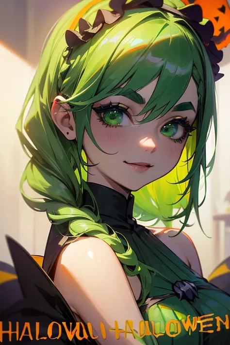 (Best Quality, masterpiece:1.2), High resolution, Very detailed, Realistic:1.37,  Fantasy , shape, green eyes、Queen Platinum Decoration、beautifully、 eyeshadow red、Thick eyebrows、Long eyelashes、The student is black、((Her hair is bright green)).Embarrassing、...