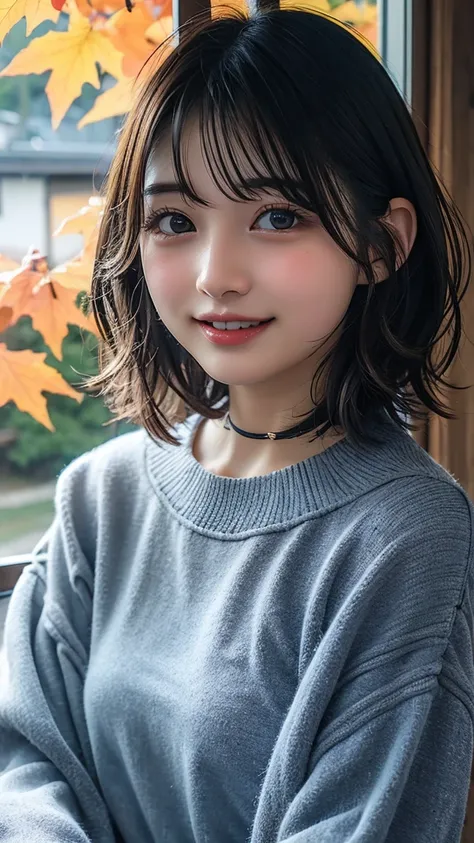 girl、Bobcut、smile、Autumn Clothes