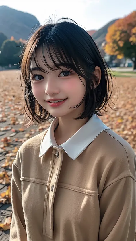 girl、Bobcut、smile、Autumn Clothes