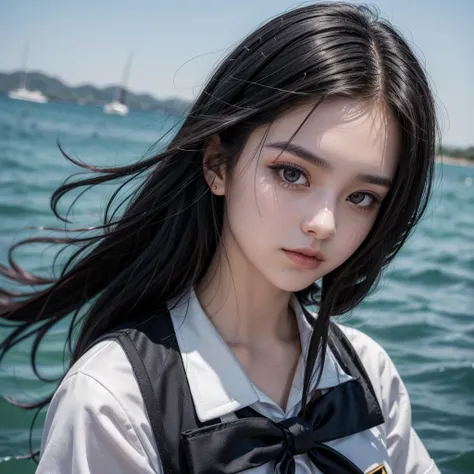 woman　Black hair, black eyes, long hair　Sailor suit